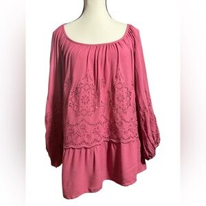 Chic Pink Women's Blouse with Eyelet Details